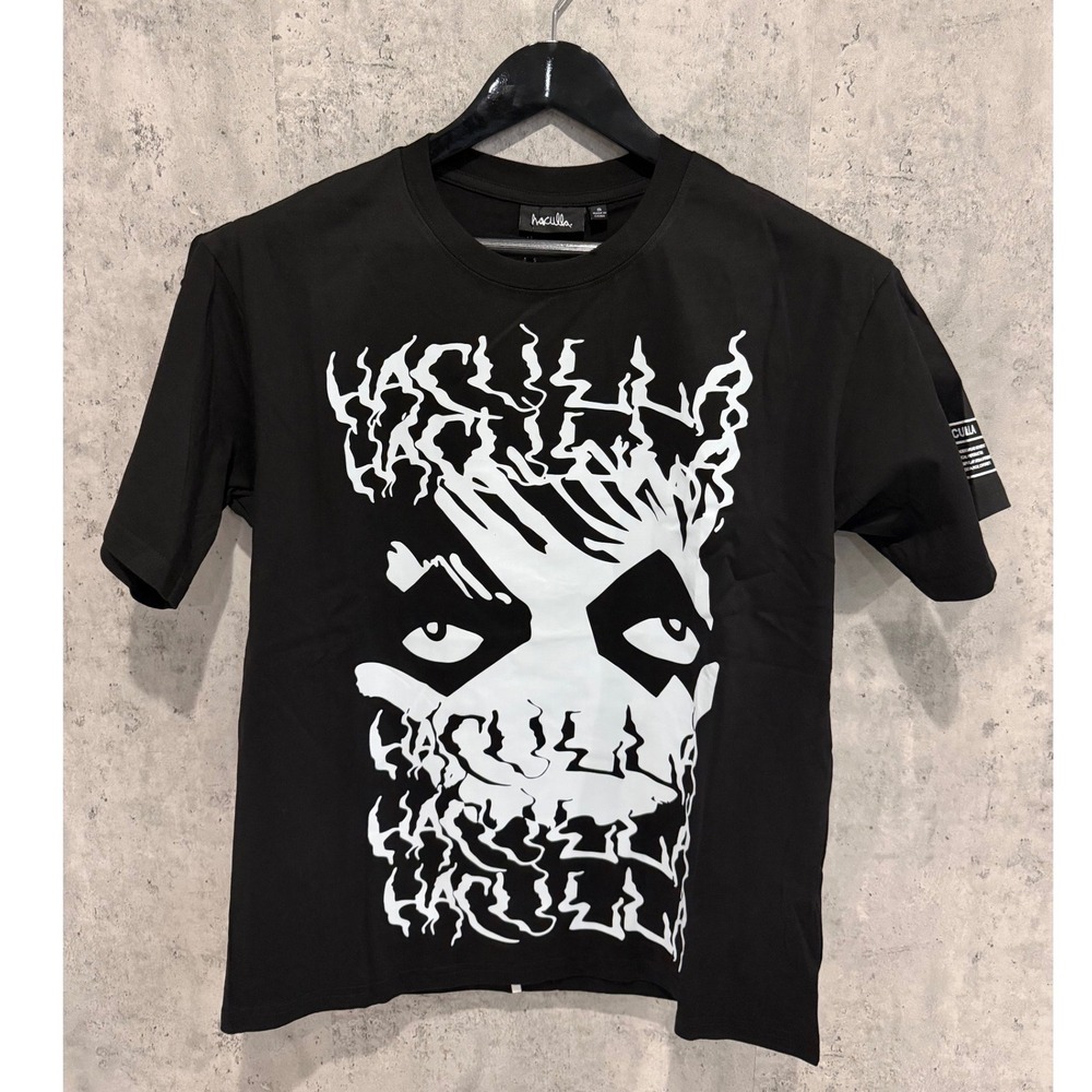 Haculla Mens Black Face Graphic T-Shirt Short Sleeve Crewneck Streetwear Small